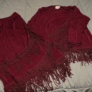 Vintage Tanjua USA 2 Piece Tunic and Skirt, Lots of Lace, Size L